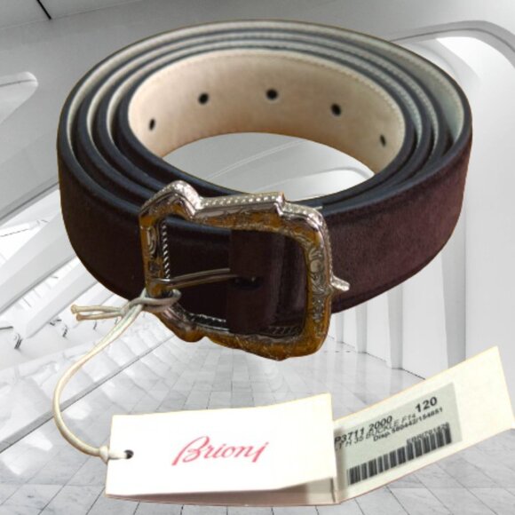 $1100 Brioni Men's Dark Brown Suede Belt Genuine Leather Handmade Italy 120 48 - Picture 2 of 16